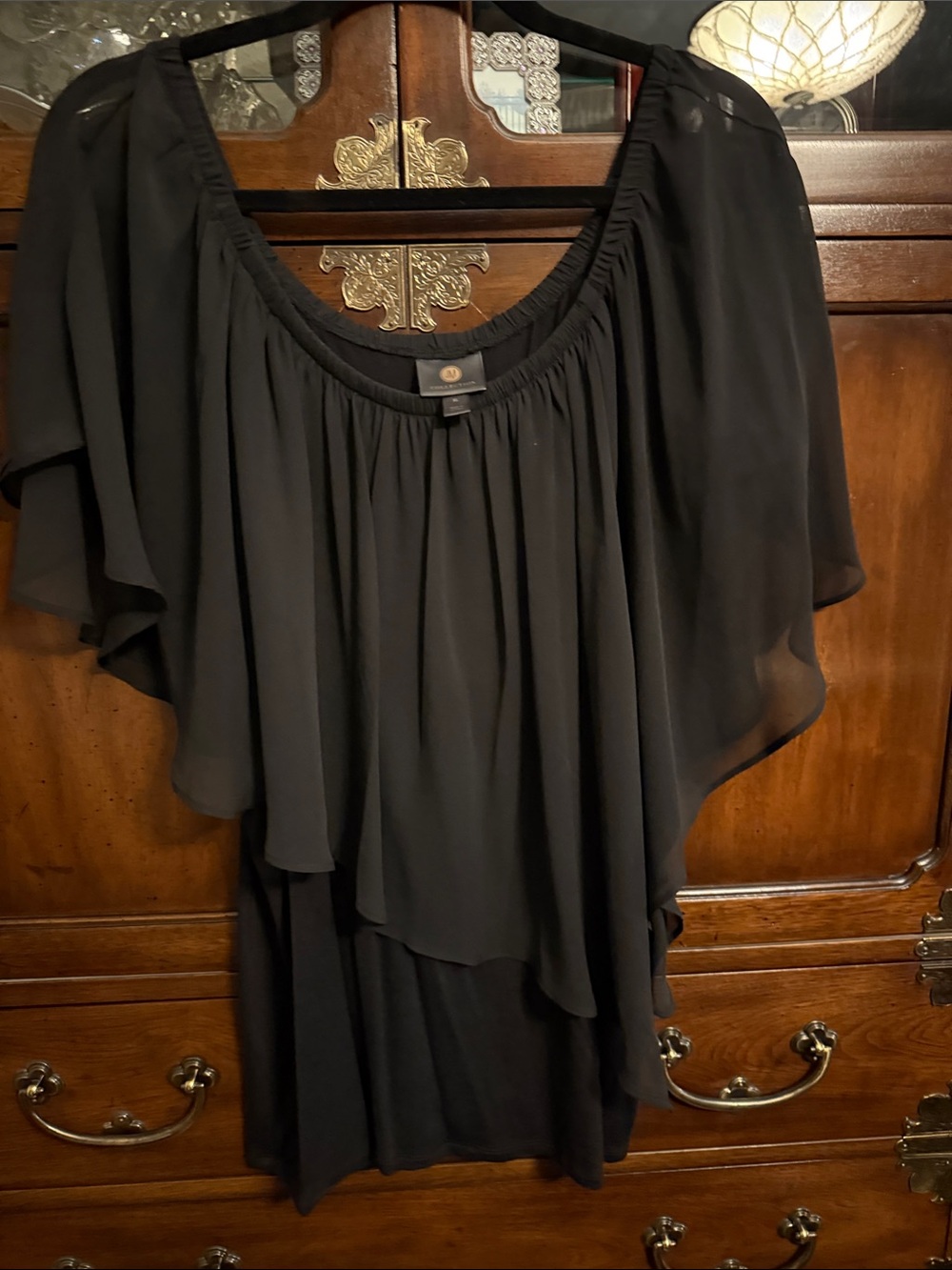 JM Collection Black One-Shoulder Chiffon Overlay Dress